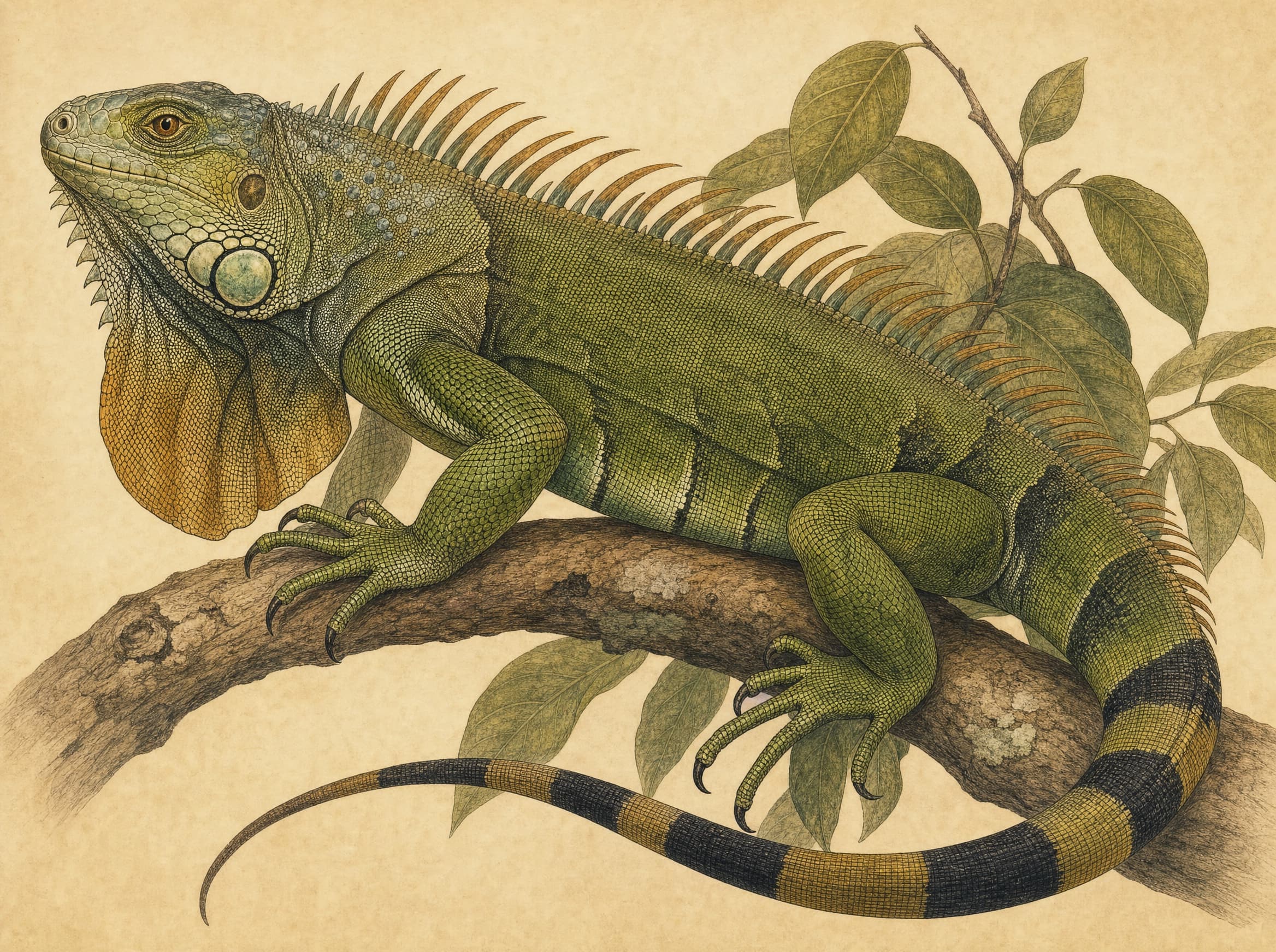 Field guide illustration of Green Iguana (Iguana iguana)